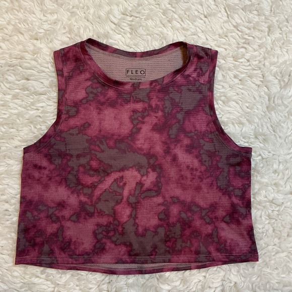 Fleo Tops - FLEO Crop Tank Top Womens Medium Plum Tie Dye Excellent Perforated Mesh Active